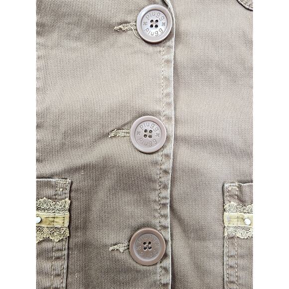 Vintage Plugg Twill Beaded Blazer Jacket Size L Brown Stretch Boho Preppy Y2K - Picture 4 of 13